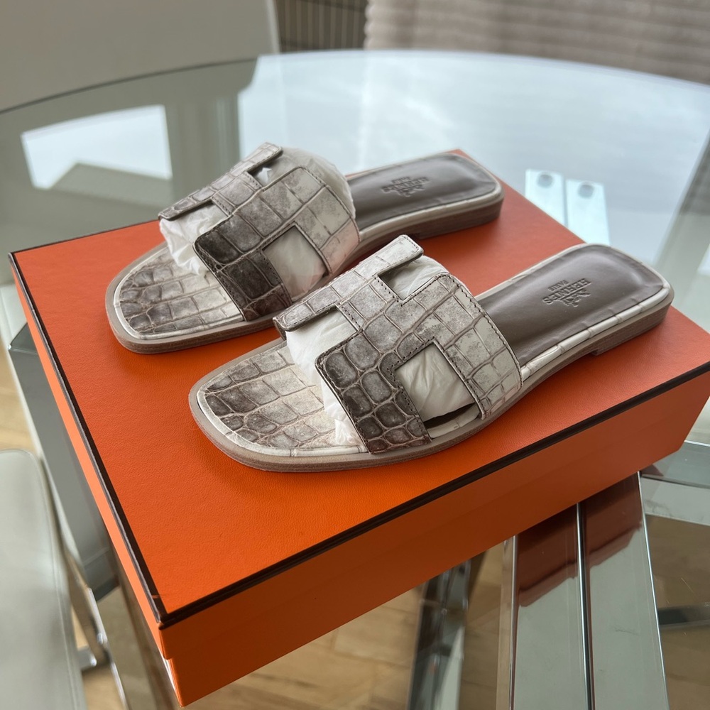 Hermes White Himalaya Oran Sandals